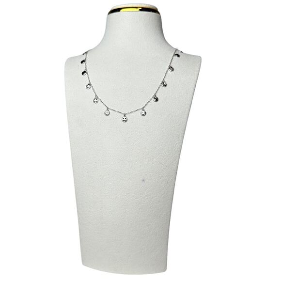 Happy Face Charm Necklace 925 Sterling Silver adjustable Necklace to choker - Picture 2 of 7